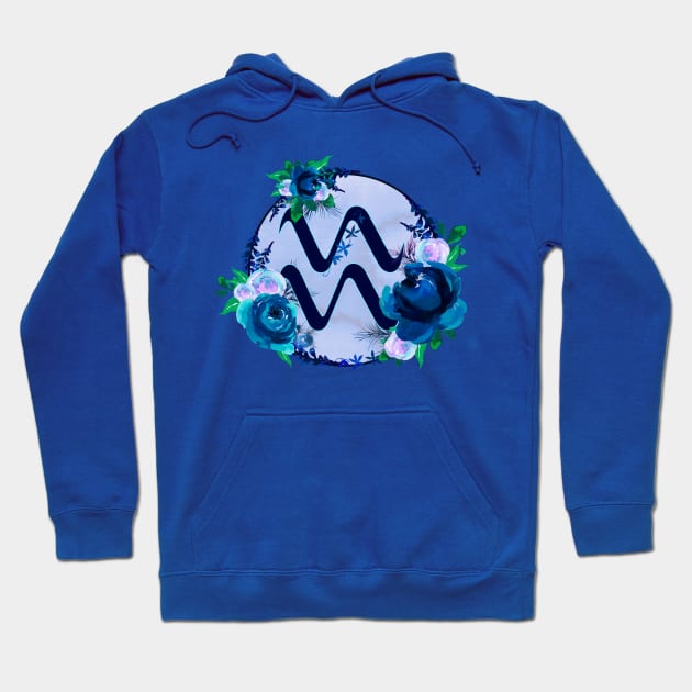 Aquarius Zodiac Horoscope Blue Floral Monogram Hoodie by bumblefuzzies